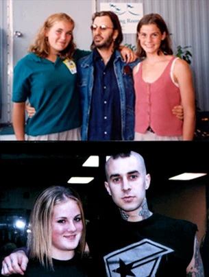 Cady and Emily Zildjian with Ringo Starr; Samantha Zildjian with Travis Barker